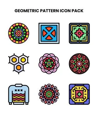 Geometric Pattern Lineal Color UI Icons Pack Stock Illustration