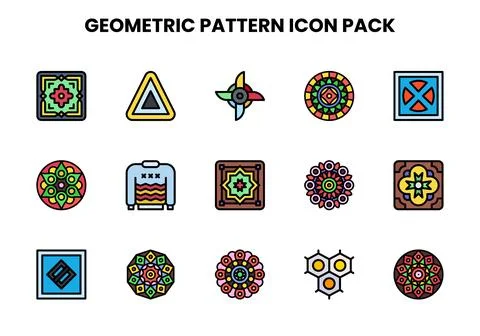 Geometric Pattern Lineal Color Vector Icons Pack Stock Illustration