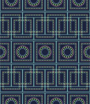Geometric pattern of lines of simple shapes on a blue background. Illustrazione stock