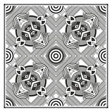 Geometric pattern, mandala, ethnic, traditional, folk, ornamental print.Vector Stock Illustration