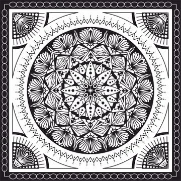 Geometric pattern, mandala, ethnic, traditional, folk, ornamental print.Vector Stock Illustration