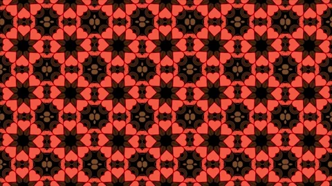 Geometric Pattern of Mandala Kaleidoscope with Hearts in Orange and Black Stock Footage 334057112