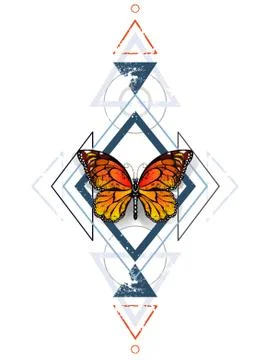 Geometric pattern with monarch butterflies Stock Illustration