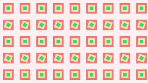 Geometric pattern of nested squares with diamond inserts in pink yellow teal Stock Illustration