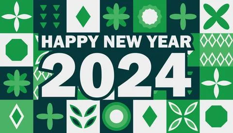 Geometric pattern for New Year 2024. Green postcard with congratulation text Stock Illustration