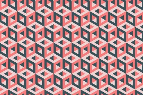 Geometric pattern with optical illusion cube vector art. Red and blue op art. Stock Illustration