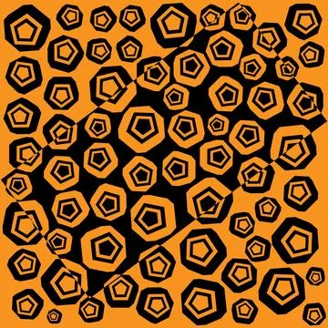 Geometric  pattern of orange and black circles and Pentagon Illustrazione stock