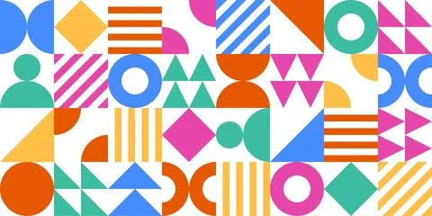 Geometric Pattern in Orange Teal Blue with Rings and Stripes Stock Illustration