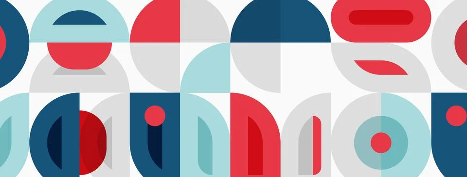 Geometric pattern. Overlapping circles, rectangles create abstract design. Re Illustrazione stock