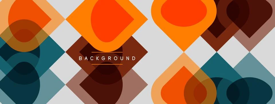 Geometric pattern. Overlapping squares, circles, teardrops create modern de.. 스톡 일러스트