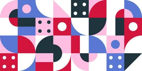 Geometric Pattern in Pink Blue Red with Quarter Circles and Dots Stock Illustration