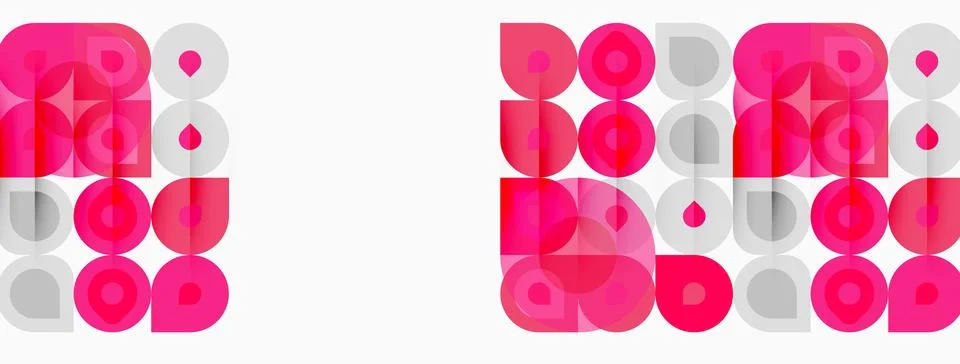 Geometric pattern. Pink, gray circles, squares overlap creating repeating d.. 스톡 일러스트