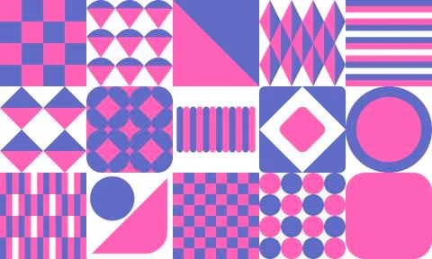 Geometric Pattern Pink Purple Squares Circles Triangles Background Stock Illustration
