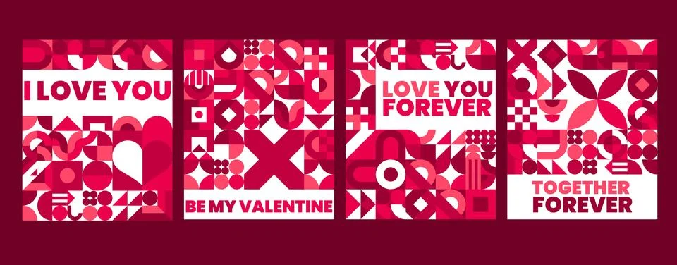 Geometric pattern posters of Valentine Day holiday Illustrazione stock