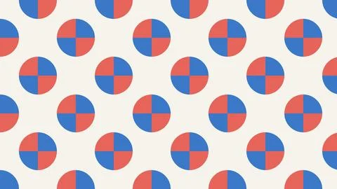 Geometric pattern of quartered red blue white circles on seamless background Stock Illustration