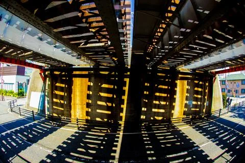 Geometric pattern of railway bridge Foto stock