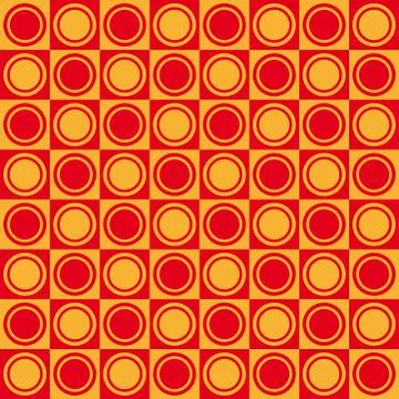 Geometric pattern with red and yellow squares and double circles Stock Illustration