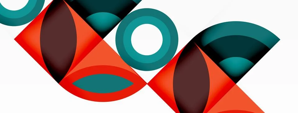 Geometric pattern with red, black, and electric blue shapes on white background Stock Illustration