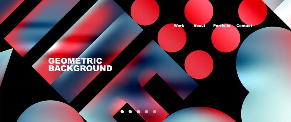 Geometric pattern of red circles and squares on black background Stock Illustration