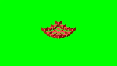 A geometric pattern of red cubes arranged on a vibrant green background Stock Footage 340903085