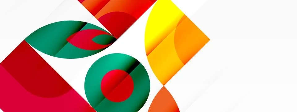 Geometric pattern with red, green, and yellow shapes on white background Stock Illustration