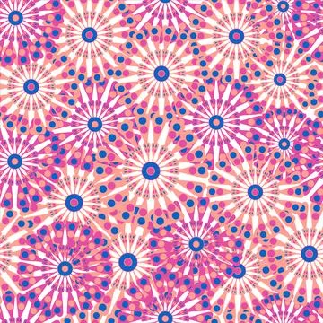 Geometric pattern. In red-pink and blue bright colors. Abstract flower with d Stock Illustration