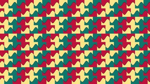 Geometric pattern with red teardrop shapes on yellow teal background Stock Illustration