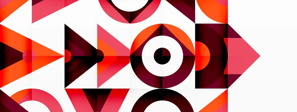 Geometric pattern with red triangles and squares on white textile Stock Illustration