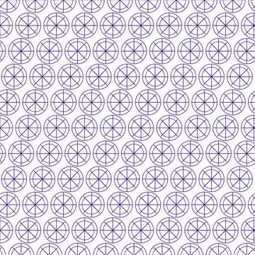 Geometric pattern of repeating blue circles with spokes Stock Illustration