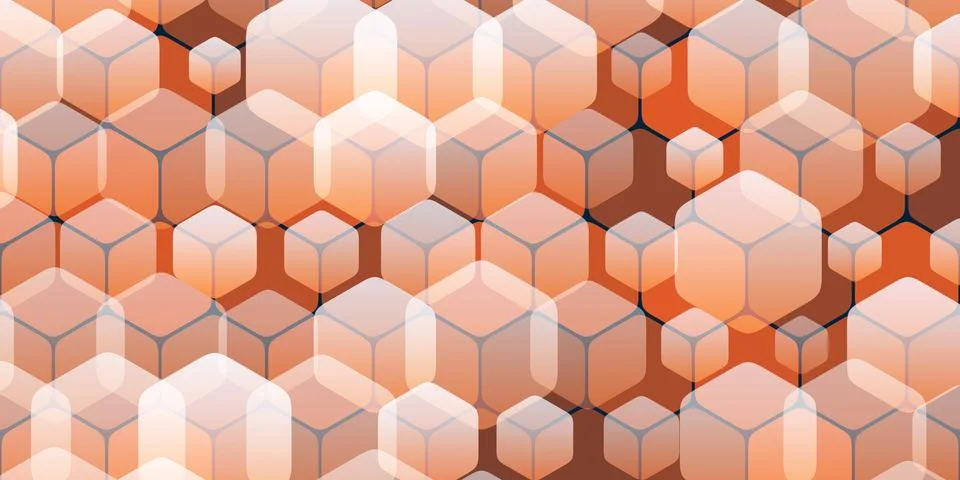 A geometric pattern of repeating cubes of various sizes on a hexagonal grid.. Stock Illustration