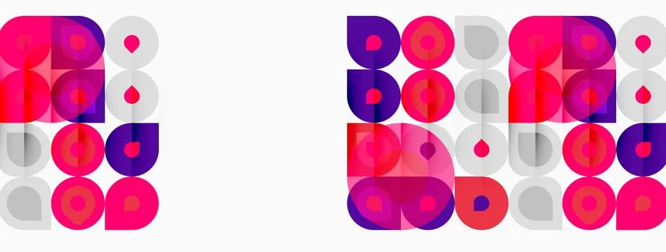 Geometric pattern. Repeating squares, circles, pink, purple hues. Minimalist 스톡 일러스트