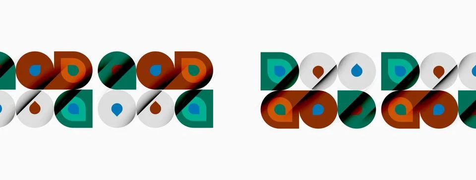 Geometric pattern repeats. Circles, squares, rectangles interlock. Colors イラスト素材