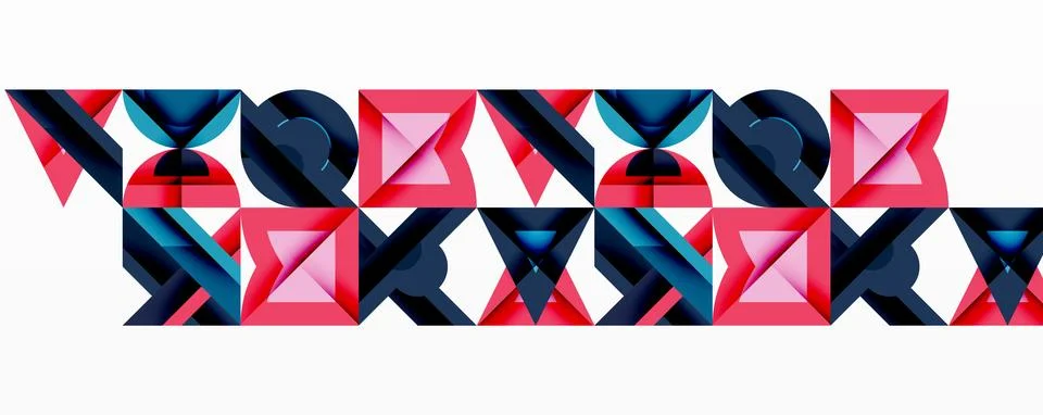 Geometric pattern repeats. Red, black, teal shapes create abstract design. 스톡 일러스트