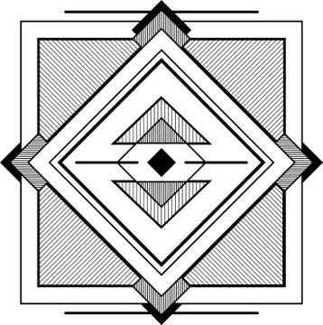 Geometric pattern rhombus in a square with hatching Stock Illustration