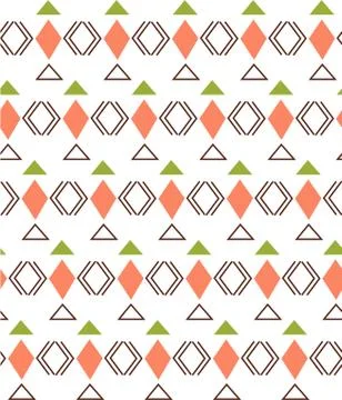Geometric pattern with rhombus, triangle and lines elements, black and coral Stock Illustration