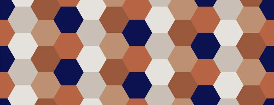 Geometric pattern seamless. Blue, beige and brown colors with hexagon, polygo Stock Illustration