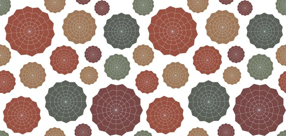 Geometric pattern seamless cobweb, flowers, boho. Beige and brown colors. Vec Stock Illustration