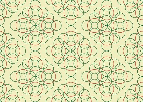 Geometric pattern seamless. Green and red colors with circles, rings. Vector  Stock Illustration