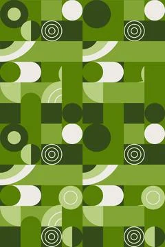 Geometric pattern seamless Green with circles and rectangles Vector image Stock Illustration