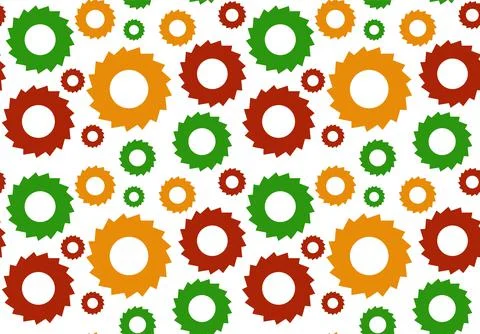 Geometric pattern seamless. Green, orange and red colors with circles, gears. Stock Illustration