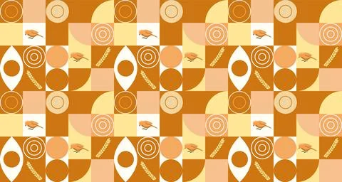 Geometric pattern seamless. Orange color. Bird, circles, rectangles, semicirc Illustrazione stock