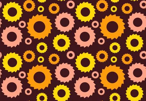 Geometric pattern seamless. Yellow, orange, powder, brown with circles, gears Stock Illustration