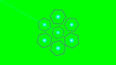A geometric pattern of seven hexagons arranged on a bright green background Stock Footage 340266199