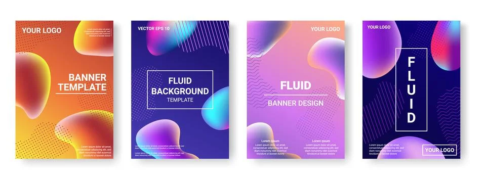 Geometric pattern shapes, 3d liquid, different colors. Creative fluid gradient Illustrazione stock