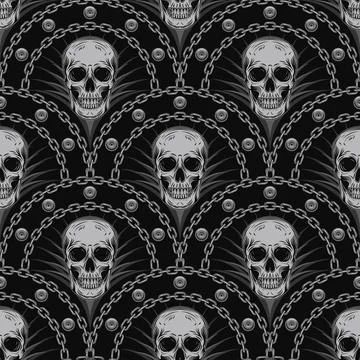 Geometric pattern with skulls, steel chains Stock Illustration