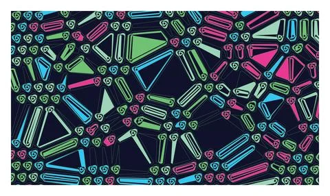 Geometric pattern of small triangular and rectangular blocks in bright neon.. Stock Illustration