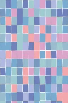 A geometric pattern of square pastel tiles in blue, pink, and purple create.. 스톡 일러스트