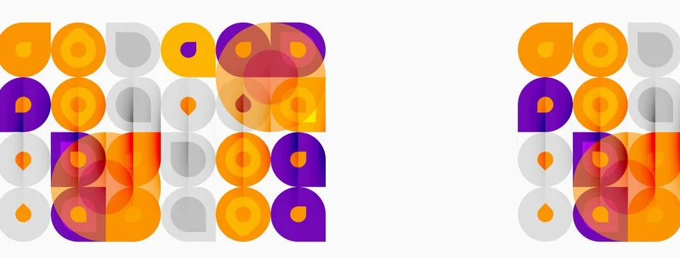 Geometric pattern. Squares, circles, rectangles repeat. Orange, purple hues 库存插图