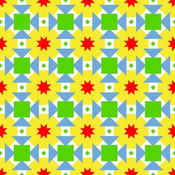 Geometric pattern with stars and diagonal shapes against a yellow backdrop 스톡 사진