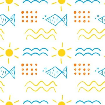 Geometric pattern with summer elements and colorful simple shapes Stock Illustration